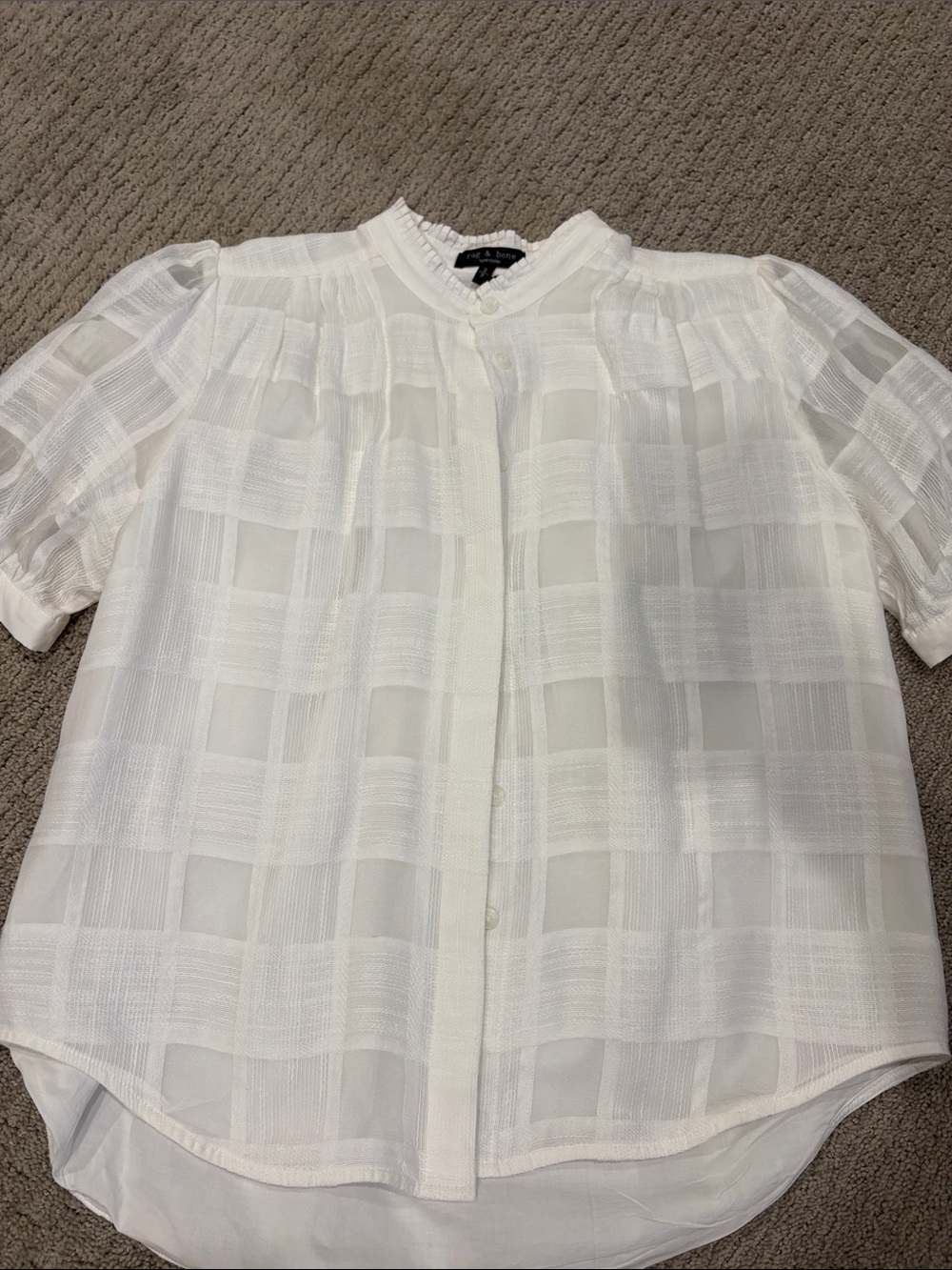 rag & bone White Short-Sleeve Textured Check Blouse